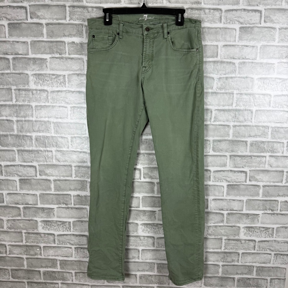 7 For All Mankind Adrien Slim Tapered Pants Olive Green Mens 33 Stretch Cotton